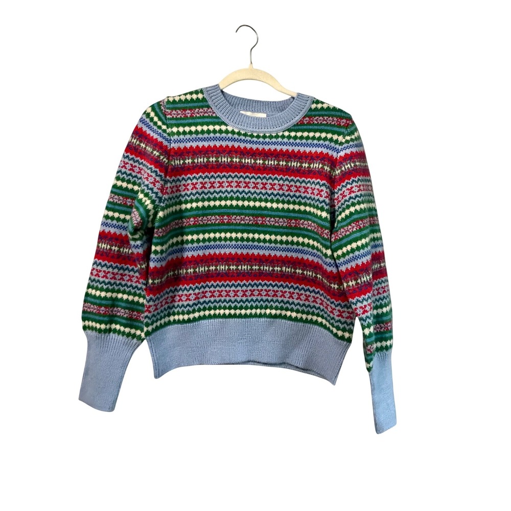 Free Assembly Womens Fair Isle Crew Neck Sweater Multicolor Blue Green Red Small